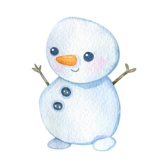 A charming winter scene featuring a happy snowman, a snowman cartoon.