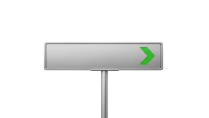 Isolated signpost with right-pointing green arrow, wayfinding concept, direction, and signage