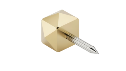 Isolated decorative object featuring gold faceted knob and metallic pointy stick element design