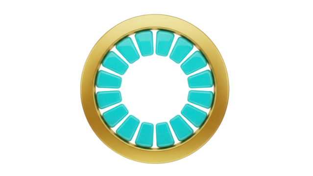 Isolated teal-colored shapes inside gold ring, abstract round element for decoration, circle - Powered by Adobe