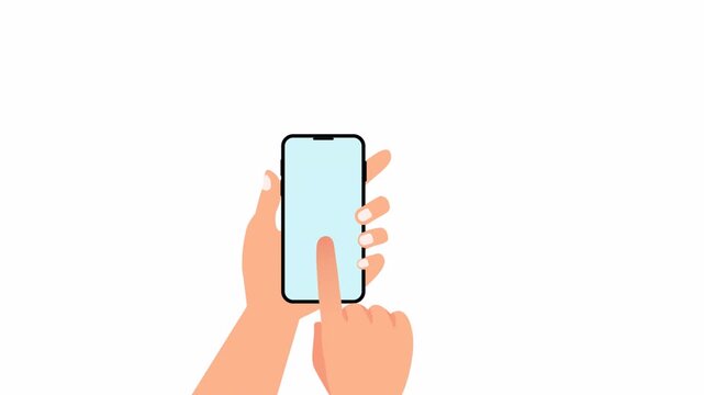 Flat vector animation of a hand tapping a smartphone showing a circular loading indicator. Clean mobile UI concept for processing, loading, progress, app interaction, and digital interface design.