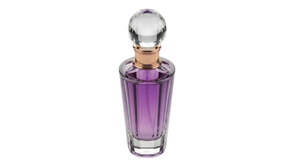 Isolated purple perfume bottle with crystal ball cap, elegant beauty product for women