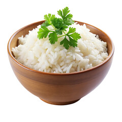 White Rice in Wooden Bowl with Parsley