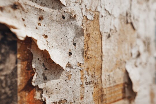 Close-up of aged paste-up wall texture with white poster remnants and grunge