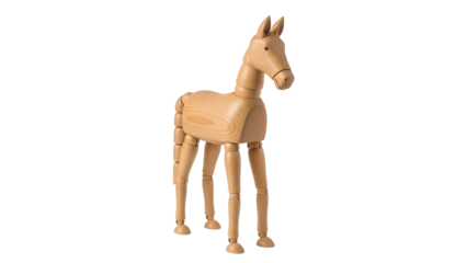 Isolated wooden toy horse posing, a natural object for children, crafts and home decor