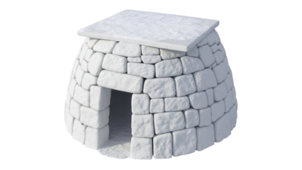 Isolated stone structure for Arctic climates, a dome-shaped house with a square roof, igloo type