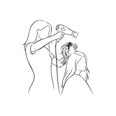 Hairdresser drying woman hair with hairdryer illustration