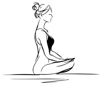Woman in lotus pose meditation line drawing