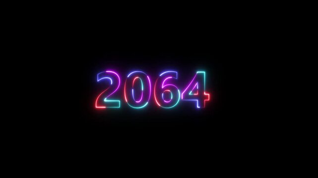 Happy new year 2064 greetings, new year 2064, neon numbers, alpha channel.