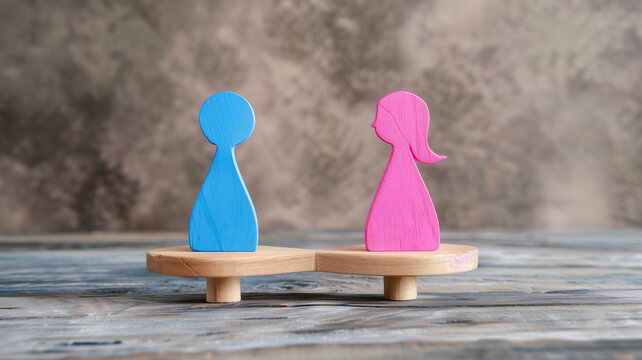 Mu&ntilde;eco de hombre y mujer, met&aacute;fora de igualdad y respeto