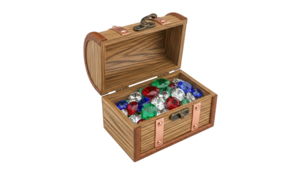 Isolated treasure chest full of shiny gems, jewels, and treasure, fantasy concept image