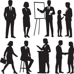 Business Silhouette Illustration of Professionals in Office Activities