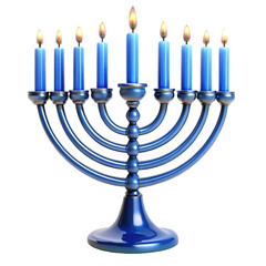 Blue Menorah with Lit Candles