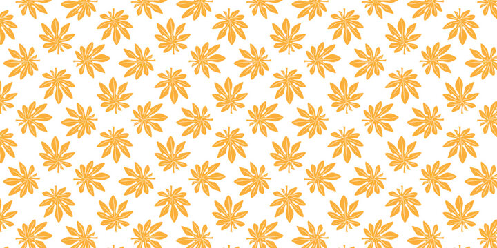 Seamless pattern of vibrant orange autumn leaves on a clean white background, perfect for natural themes and seasonal designs