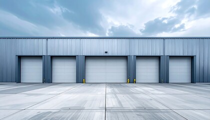Obraz premium 横に連なるシャッターを備えた倉庫施設が示す効率的な物流環境