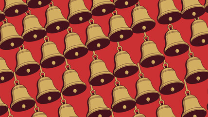 Vibrant gold bells on red background for festive decoration