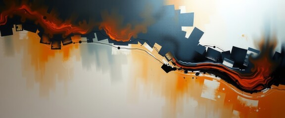 An abstract grunge fire background featuring stars across a dark night sky with a green aurora borealis reflecting over a moonlit nature landscape and calm water