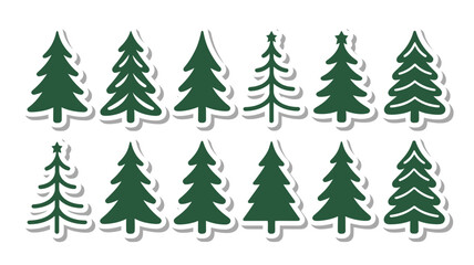 Obraz premium Variety of Christmas trees with shadows on white background