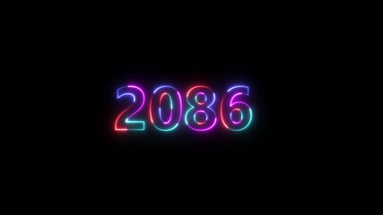 welcome to 2086 new year number icon animation glowing neon blue color banner mathematics template signboard sign symbol on black background