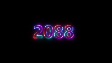 welcome to 2088 new year number icon animation glowing neon blue color banner mathematics template signboard sign symbol on black background