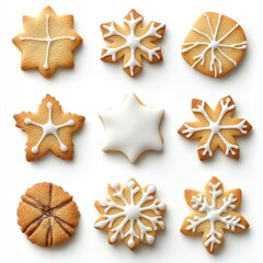 Fototapeta premium Festive baking event snowflake-shaped cookies home kitchen food photography cozy atmosphere top view holiday spirit