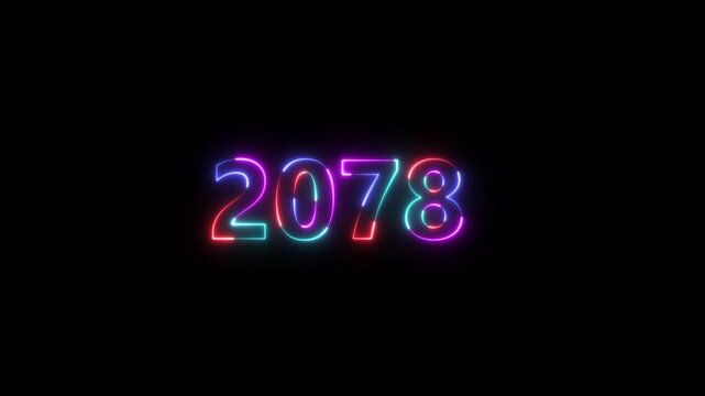 welcome to 2078 new year number icon animation glowing neon blue color banner mathematics template signboard sign symbol on black background