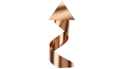 Isolated copper arrow spiraling upward, indicating growth and progress in business venture