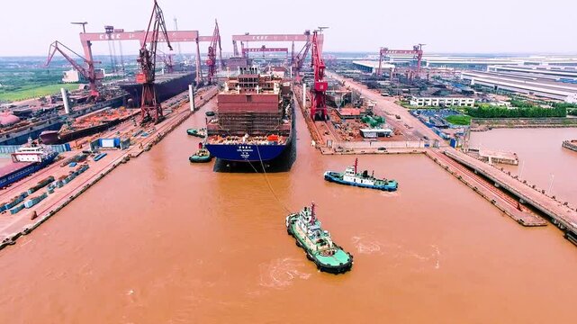 Shipyard Aerial View - Ship Construction and Manufacturing Equipment