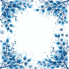 Elegant Blue Floral Vector Frame with Snowflakes for Winter Designs