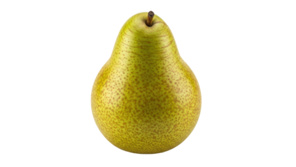 Isolated ripe pear, green and yellow, with stem ready to eat, healthy eating close-up
