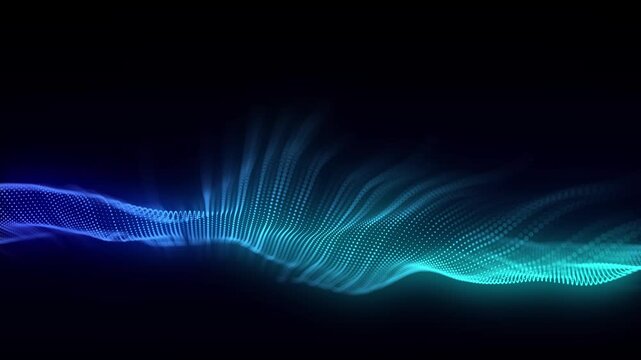 Music color wave of particles and lines. Big data visualization. Abstract blue background with a dynamic wave. 3d rendering.