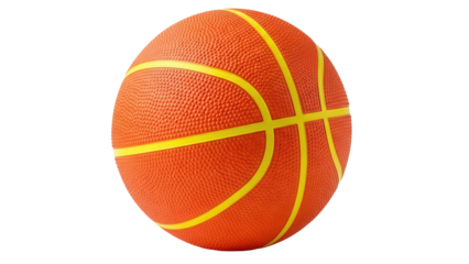 Isolated textured orange basketball with yellow stripes for playing in a competitive game