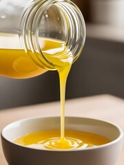 Pouring liquid clarified butter
