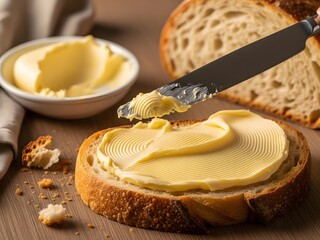 Butter being spread on sourdough toast
