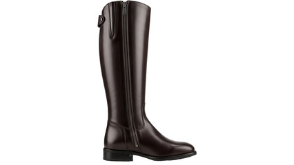 Isolated Elegant Dark Brown Leather Riding Boot with Zipper for Equestrian Fashion Style