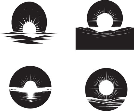 Minimalist Sun Over Landscape Silhouettes &ndash; Nature Symbolism Collection