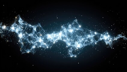 Abstract, light-blue, network-like structure, against a dark space background