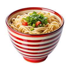 Ramen Noodles in Red White Striped Bowl