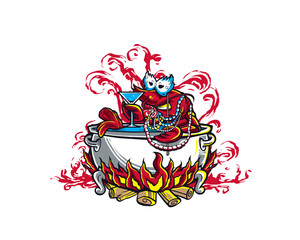 Funny Lobster Character Cooking in Boiling Pot Seafood Restaurant Design