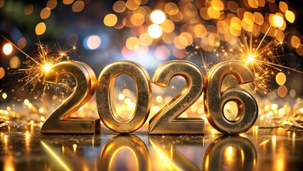 Shining 2026 new year s celebration with sparklers and golden lights