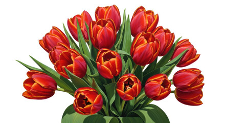 A vibrant bouquet of red and orange tulips with green leaves on a black background red tulips flowers