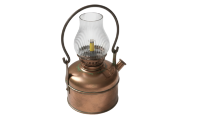 Isolated vintage metal hurricane oil lamp for camping and lighting without electricity