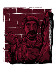 Butcher Man Character with Knife and Meat for T-shirt Design