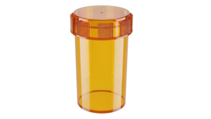 Isolated amber pill bottle, for pharmacy or medicine concept, on a simple, modern, clean style