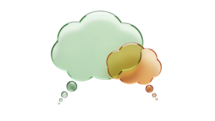 Isolated pair of layered cartoon cloud-like speech bubbles, green and golden yellow gradient