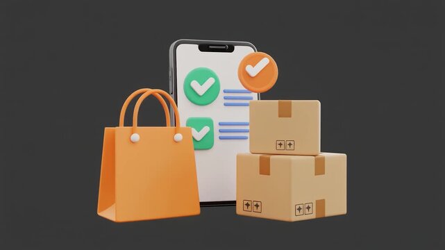 Orange paper shopping bag isolated on dark background, representing retail shopping, e-commerce, and consumer lifestyle.