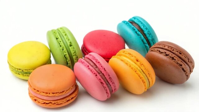 colored macarons isolated on white background dessert france video