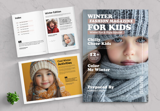 Modern Winter Kids Fashion Magazine Template