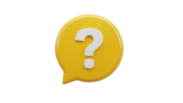 Isolated yellow cartoon speech bubble has question mark design, ask for help symbol concept