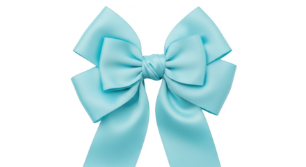 Aqua blue satin bow with flowing tails on black background ribbon